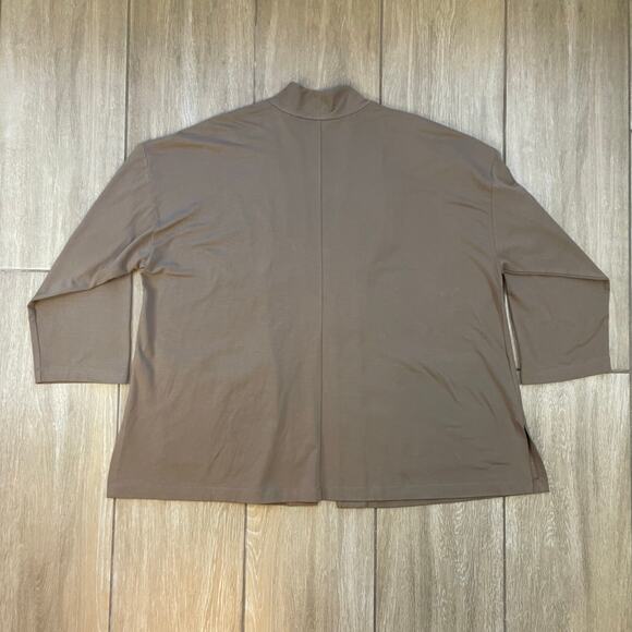 Eileen Fisher Organic Cotton Open Front Cardigan XL Taupe Lightweight Pockets - Picture 2 of 8